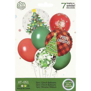 Набор новогодних воздушных шаров Merry Christmas с елкой Дедом Морозом и конфетти 7 шт XT-051 XT-051 фото