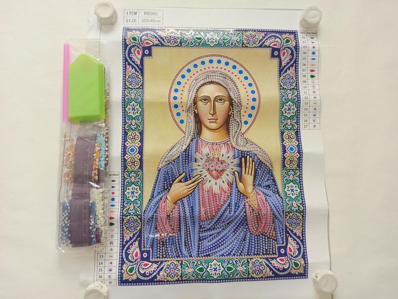 Набір алмазної вишивки "Непорочне Серце Пресвятої Діви Марії" повна викладка ,мозаїка 5d, 40х30 см R8080 фото