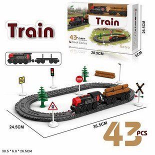 Детская железная дорога с поездом и знаками Retro Train Track Series грузовой паровоз 43 детали AU6888 AU6888 фото