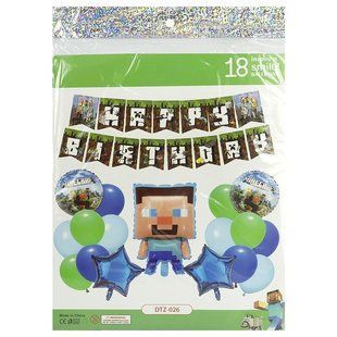 Набор воздушных шаров Фотозона Happy Birthday Майнкрафт Minecraft Стив 18 шт в упаковке DTZ-026 DTZ-026 фото