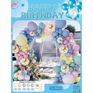 Набор воздушных шаров для фотозоны Happy Birthday Разноцветный макарун с аркой и конфетти 117 шт TZ-PD0018 TZ-PD0018 фото