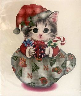 Алмазна мозаїка вишивка на картоні Новорічний Котик часткова 5d 21х25 см 188156 188156 фото