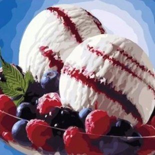 Алмазная мозаика вышивка Вкус лета ягоды с мороженым на подрамнике полная 5d 30х30 189472 фото