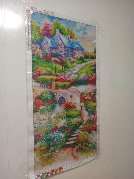 Алмазная вышивка "Уютная Дача"мостик,цветы,домики,полная выкладка ,мозаика 5d,85х45 см CQ272 фото