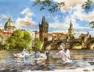 Набір Алмазна мозаїка вишивка Мости вічності Будинки лебеді та мости Праги Сергій Брандт 5d 40х50 189641 фото