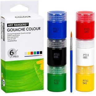 Набор гуашевых красок Art Rangers Gouache Colour баночки 6 цветов по 15 мл с кисточкой художественные T06015-2 T06015-2 фото