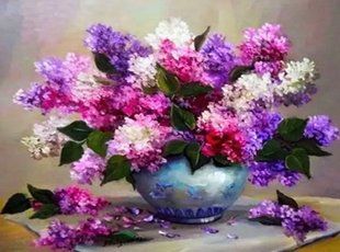Алмазна мозаїка вишивка Бузок на столі на підрамнику повна 5d 30х40 189273 189273 фото