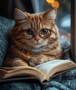 Алмазная мозаика вышивка на подрамнике 5D Умный рыжий кот в очках Читает книгу Котик 30х40 см S20321 S20321 фото