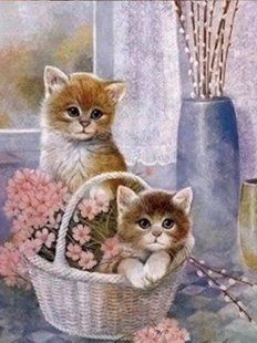 Алмазна мозаїка вишивка Пухнаста парочка кішка кіт Мрійливі коти на підрамнику повна 5d 30х40 см 189531 фото