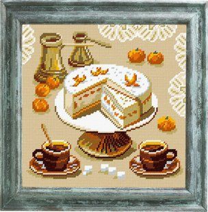 Набір для вишивки хрестиком "Торт, мандарини та кави" Zweigart Madeira муліне 25х25 см BE-17 фото